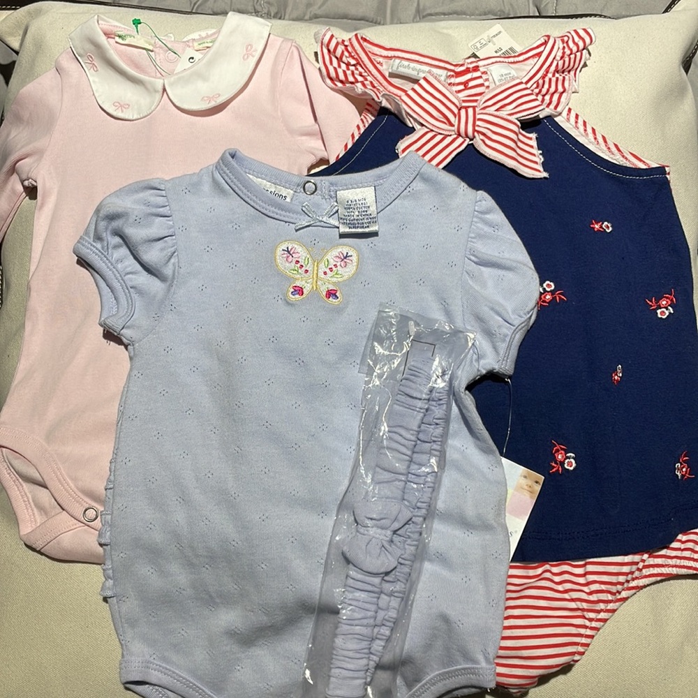 NWT Baby Onesies. Size 3-6 M and 18 months. Cost reflects 3 garments total .